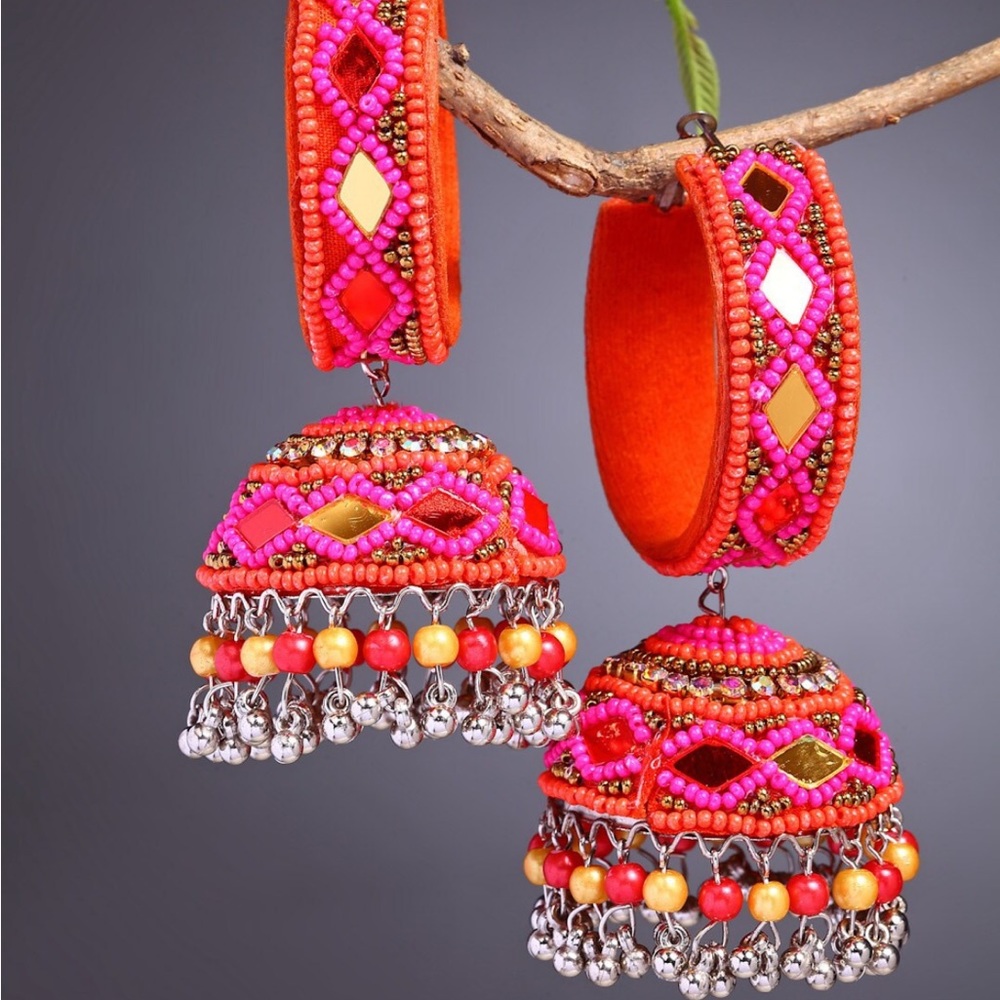 Pink and orange dome shaped Afghan Indian Pakistani jhumkas